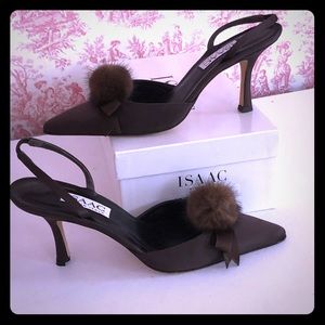 Isaac Mizrahi Brown Mink and Satin slingback